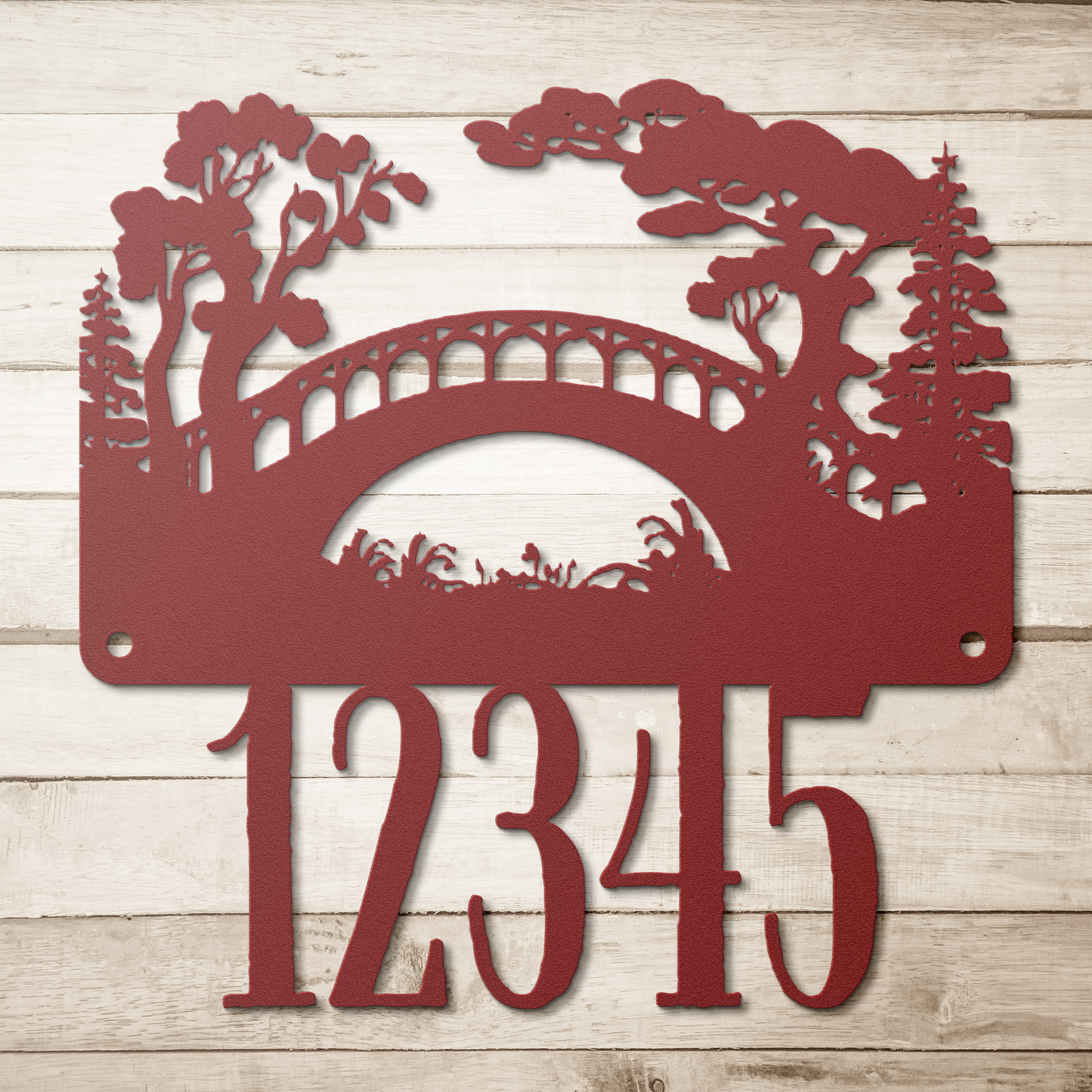 Japanese_Bridge_Metal_Sign_Red_Simple_Wood_BKGD_Mockup.png