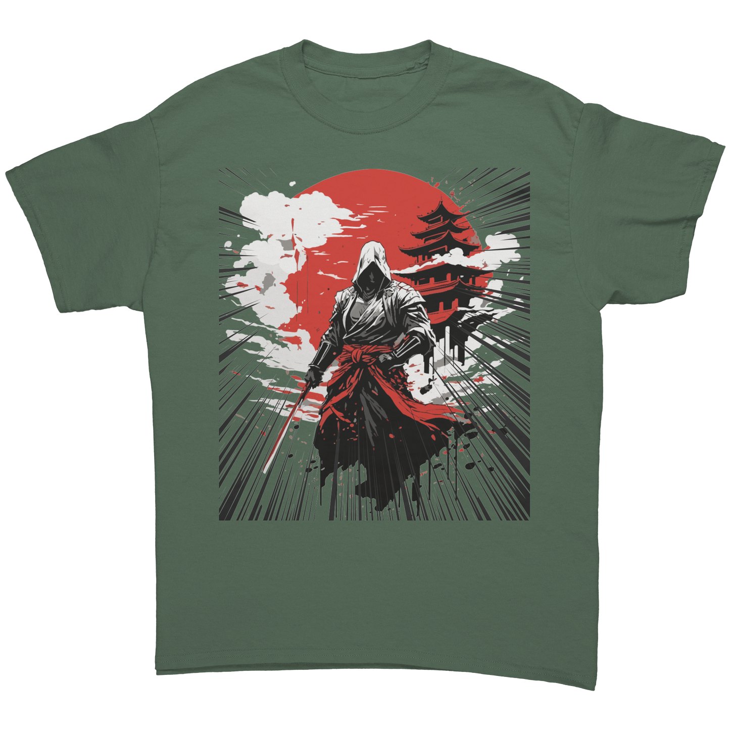 Japanese_Warrior_T-Shirt_Military_Green_Front_Mockup.png