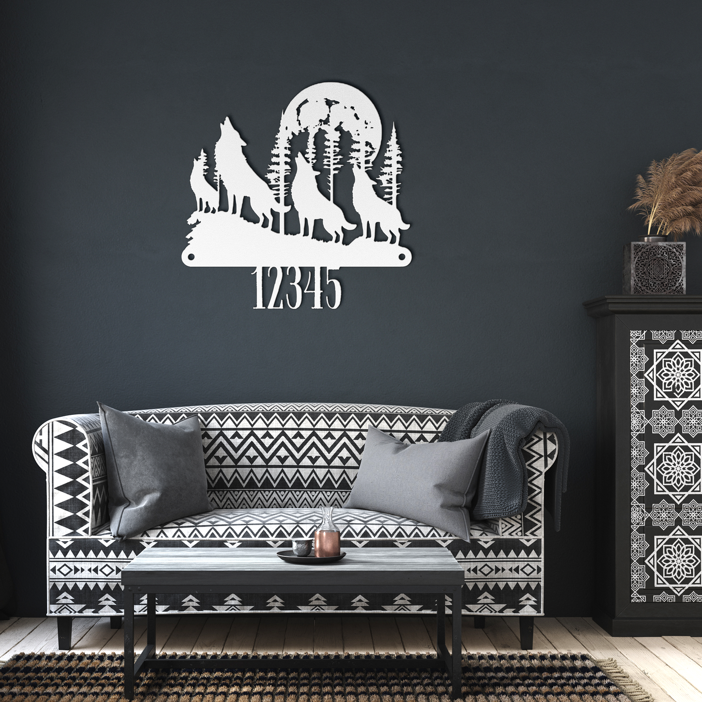 Howling_Wolf_Pack_Metal_Sign_White_Dark_Living_Room_Mockup.png
