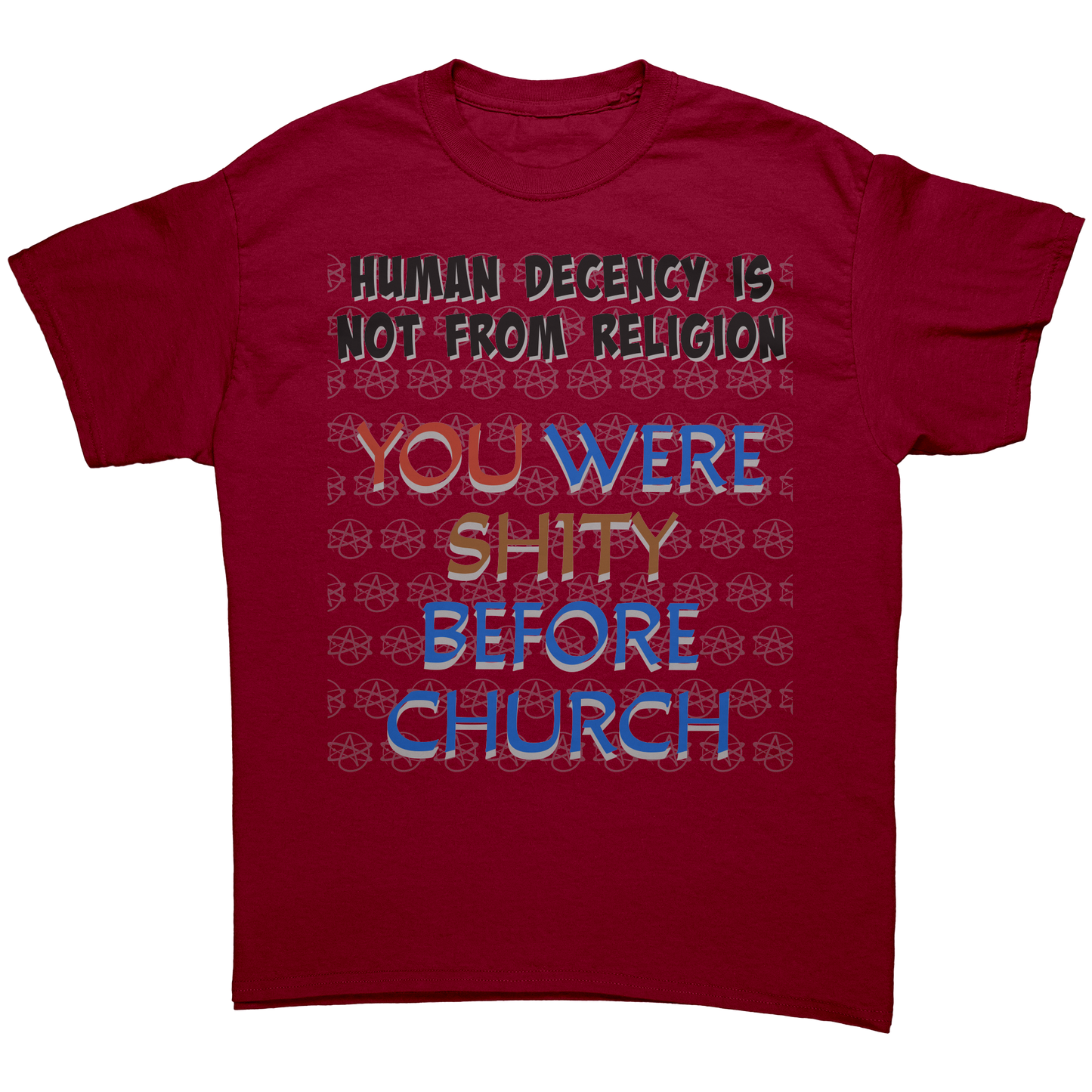 Human_decency_is_not_from_religion_T-Shi_Cardinal_Red_Front_Mockup.png